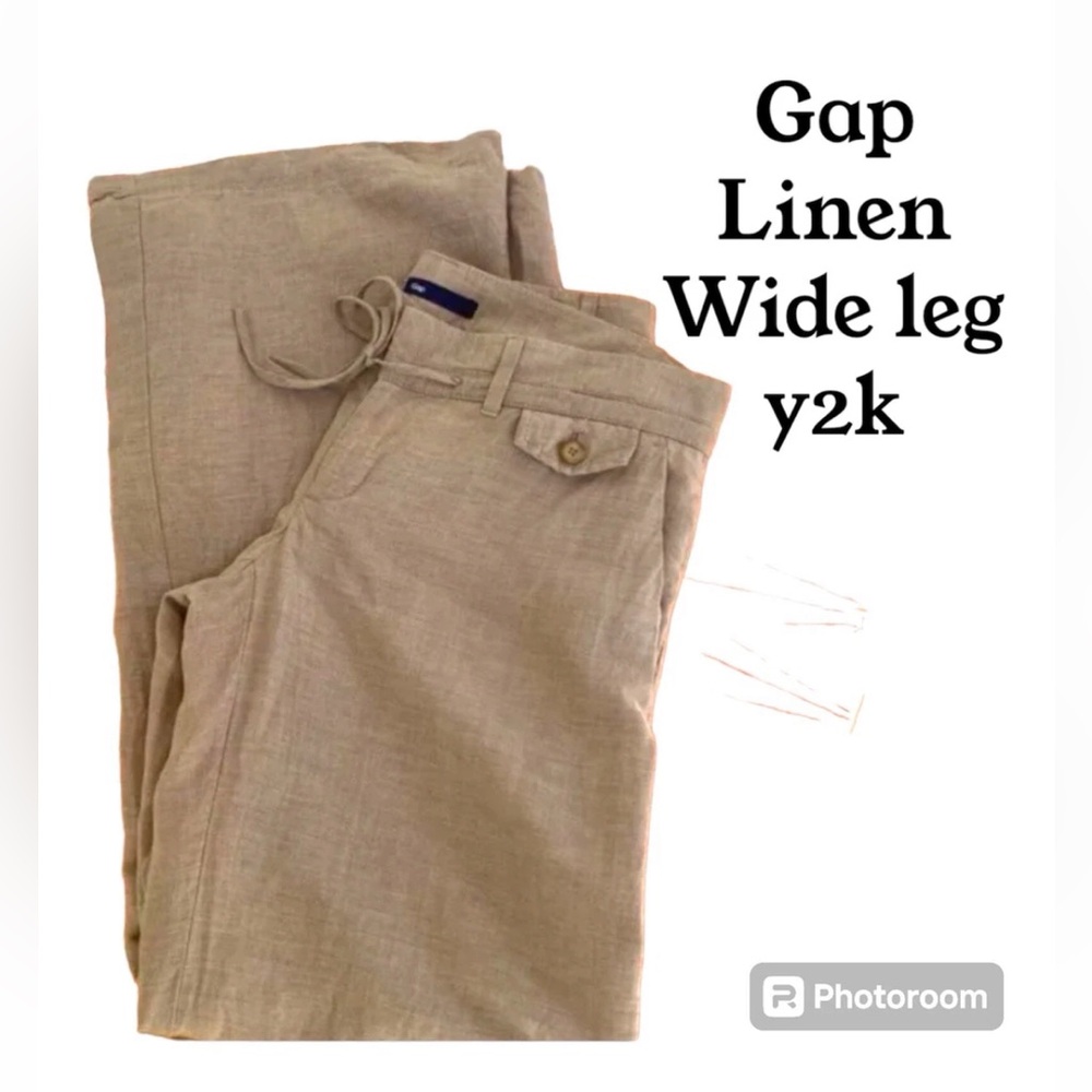 Y2K GAP Wide Leg Linen Low Rise Chino Pants Tan Size 1 Draw String